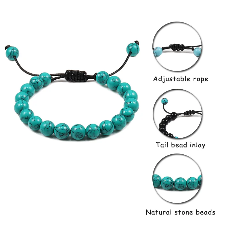 8mm Tiger Eye Stone Beads Bracelet Adjustable Braided Rope Bangles Natural Lava Rock Men Women Yoga Healing Balance Bracelets - 图片 5