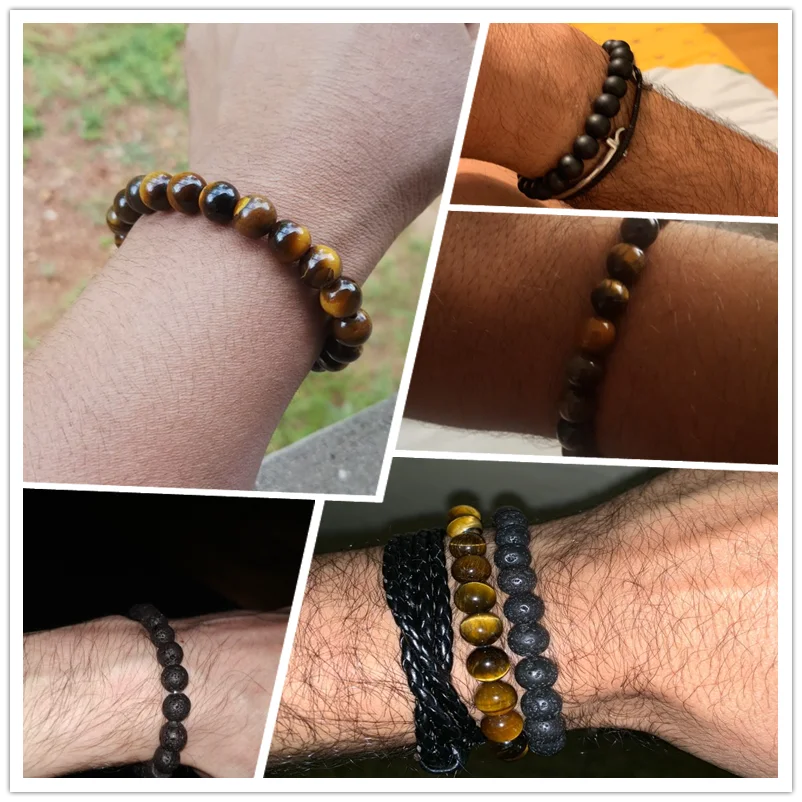 8mm Tiger Eye Stone Beads Bracelet Adjustable Braided Rope Bangles Natural Lava Rock Men Women Yoga Healing Balance Bracelets - 图片 4