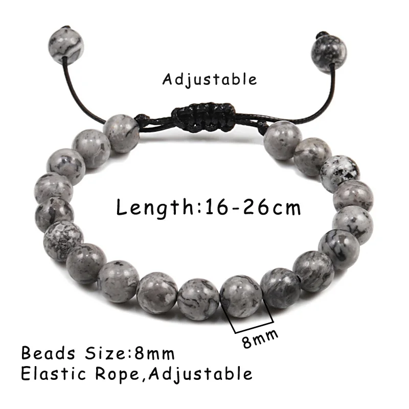 8mm Tiger Eye Stone Beads Bracelet Adjustable Braided Rope Bangles Natural Lava Rock Men Women Yoga Healing Balance Bracelets - 图片 6