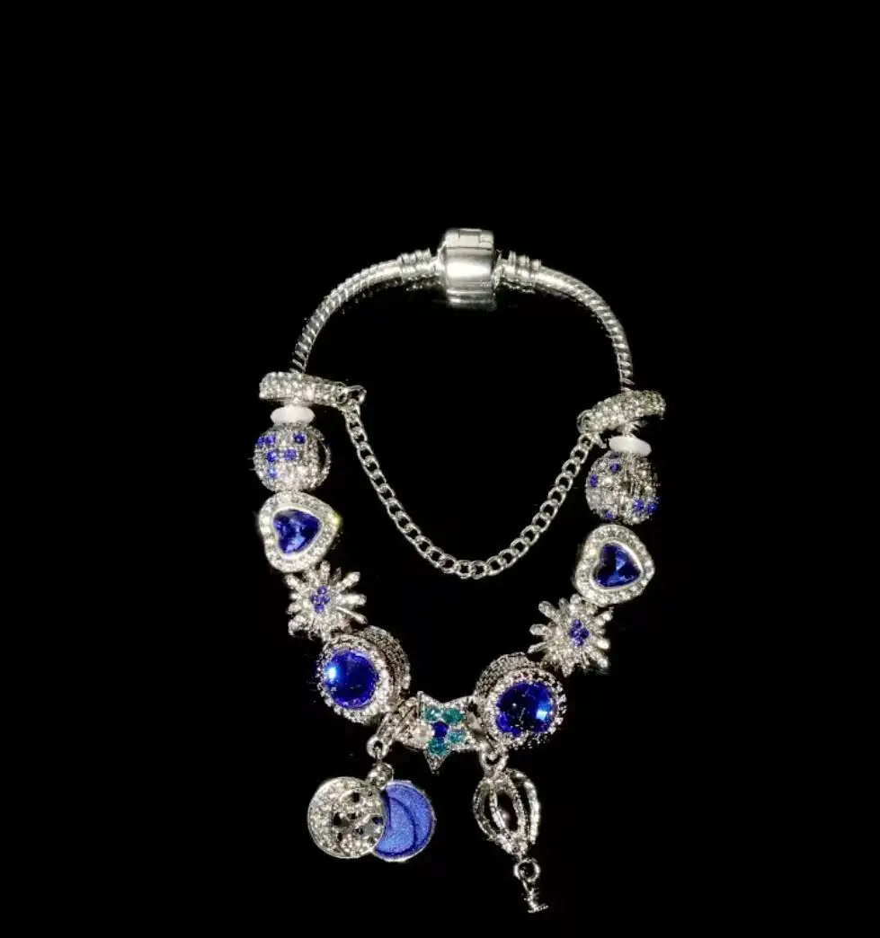 Yexcodes Fine Bracelet Crystal Hot Air Balloon Ladies Jewelry Gift Silver Plated Tassel Moon Star Beads Bracelet for Men&Women - 图片 2