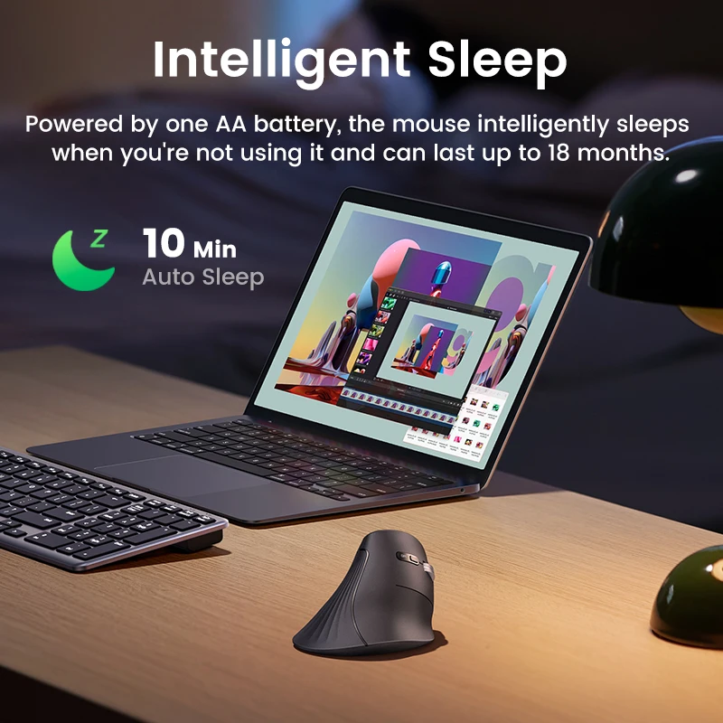 UGREEN Vertical Mouse Wireless Bluetooth5.0 2.4G Ergonomic 4000DPI 6 Mute Buttons for MacBook Tablet Laptops Computer PC Mice - 图片 6