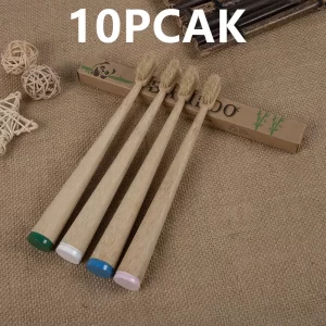 10 Pack Boar Bristles Natural Bamboo Toothbrush Eco-Friendly Stand Up Biodegradable Bamboo Toothbrushes Medium Pig Bristles