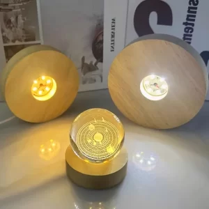 6/8/10/12/15/20cm Round Wooden LED Light Dispaly Base Stand Holder Night Lamp Base with USB Interface for Crystal Glass Ornament
