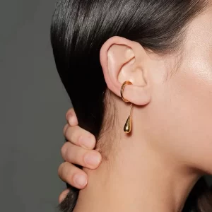 LATS 1 Piece C-shaped Metal Teardrop Tassel Clip Earrings for Women No Piercings Ear Cuff Cartilage Clips Fashion Jewelry