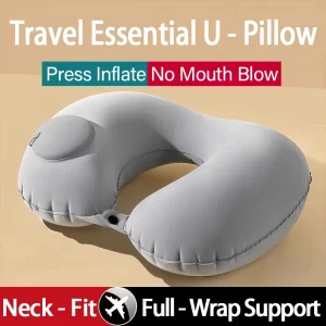 U-Shape Inflatable Travel Pillow Portable Folding Neck Pillow Travel Pillow Neck Support Flight Travel Accessories