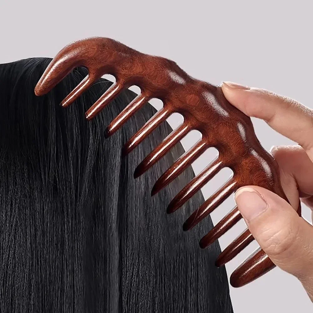 Natural Sandalwood Hair Comb Wide Tooth Detangling Hair Brush Women Wooden Detangle Combs Anti-Static Scalp Massager Hair Care - 图片 3