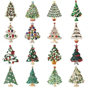 Christmas Rhinestone Christmas Tree Brooches for Women Unisex Enamel Botanical Pin Office Party Friend Gifts Jewelry Accessories
