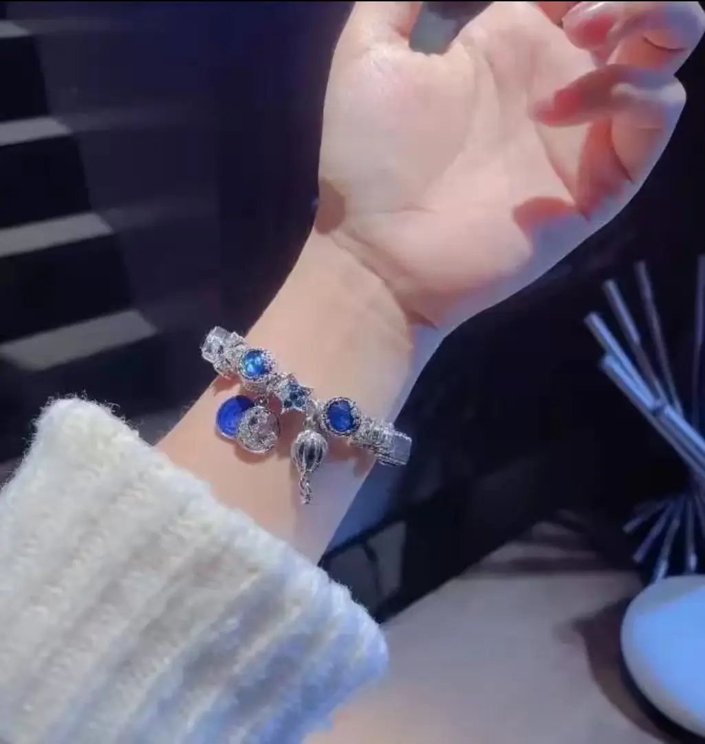 Yexcodes Fine Bracelet Crystal Hot Air Balloon Ladies Jewelry Gift Silver Plated Tassel Moon Star Beads Bracelet for Men&Women - 图片 4