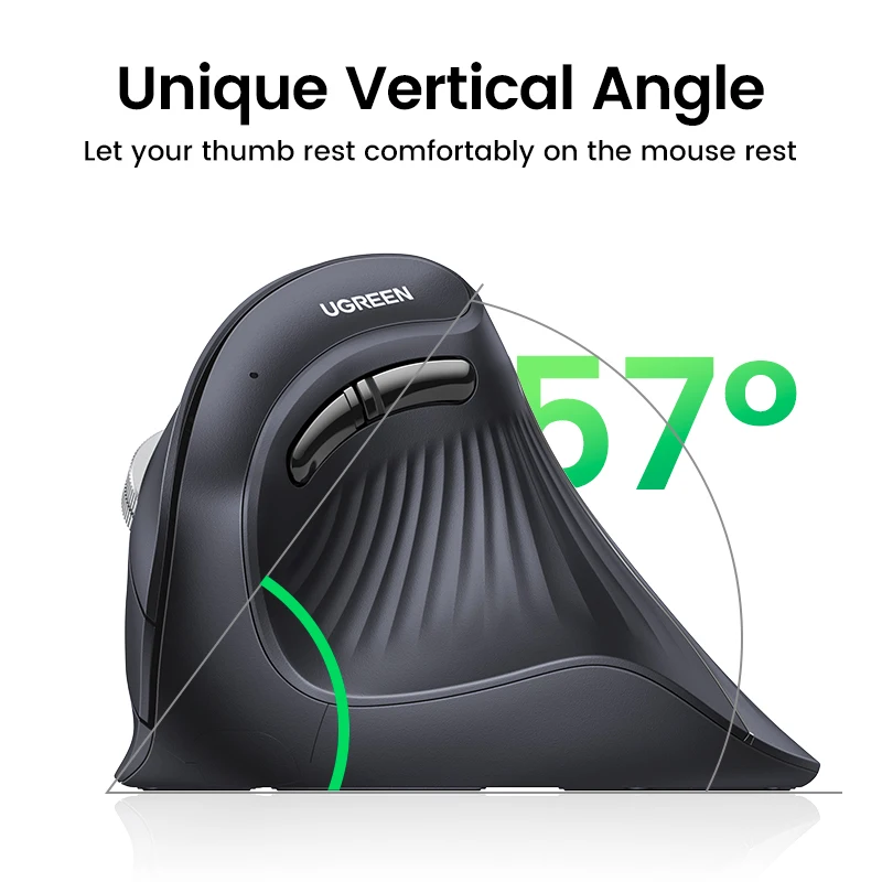 UGREEN Vertical Mouse Wireless Bluetooth5.0 2.4G Ergonomic 4000DPI 6 Mute Buttons for MacBook Tablet Laptops Computer PC Mice - 图片 2