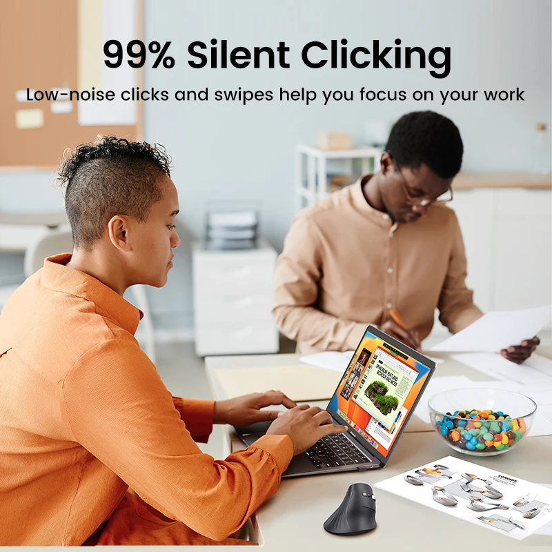 UGREEN Vertical Mouse Wireless Bluetooth5.0 2.4G Ergonomic 4000DPI 6 Mute Buttons for MacBook Tablet Laptops Computer PC Mice - 图片 5