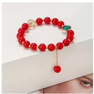 Red bead bracelet for women imitation agate bracelet pendant handmade beaded festive crystal red bead bracelet