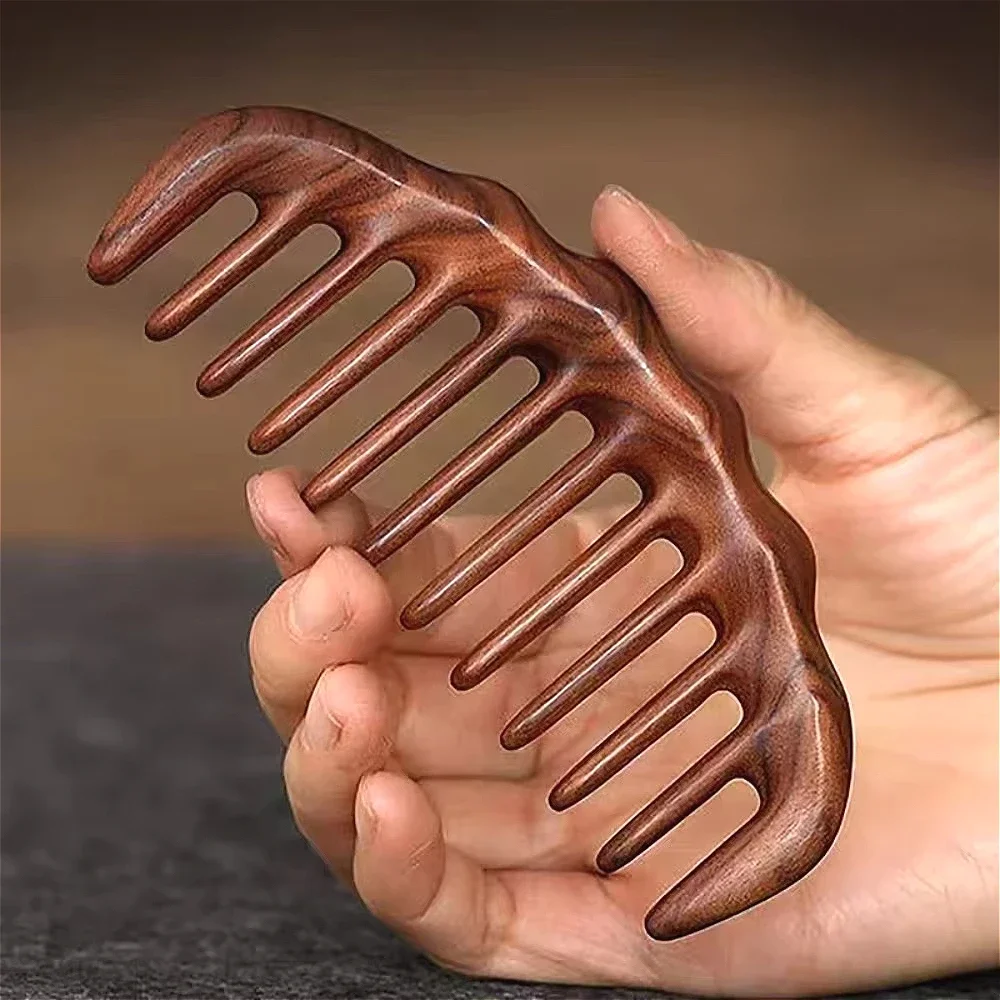 Natural Sandalwood Hair Comb Wide Tooth Detangling Hair Brush Women Wooden Detangle Combs Anti-Static Scalp Massager Hair Care - 图片 5