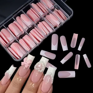 120pc/box Nude Pink Matte French Press on Nails 12sizes Extra Long Square Full Cover Soft Gel False Nail Tips for Nail Extension
