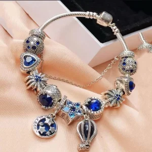 Yexcodes Fine Bracelet Crystal Hot Air Balloon Ladies Jewelry Gift Silver Plated Tassel Moon Star Beads Bracelet for Men&Women