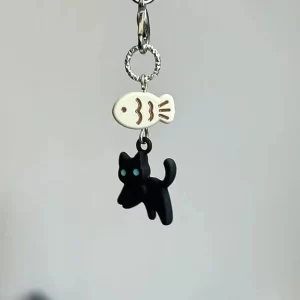 Cute Black Cat Keychain Cartoon Mobile Phone Chain Camera Earphones Pendant Bag Decorative Chain Kawaii Keyring Y2K Accessories