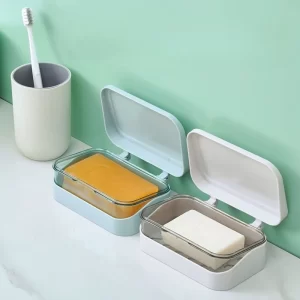 1pc Flip-Top Soap Dish, Simple Transparent Plastic Drainer, Fragrance Soap Box with Removable Drainage and Lid, for Shower Bath