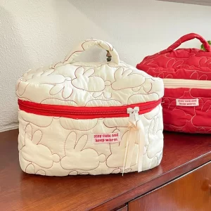 Cute Women Portable Rabbit Quilted Cotton Cosmetic Bag Handbag Lady Tote Makeup Pouch Travel Organizer Storage Bags With Zipper