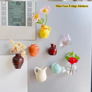 1-5pcs Set Mini Ceramic Vase Refrigerator Magnet Label Mini Bonsai Magnet Button Pot Plant Simulation Vase Refrigerator Message