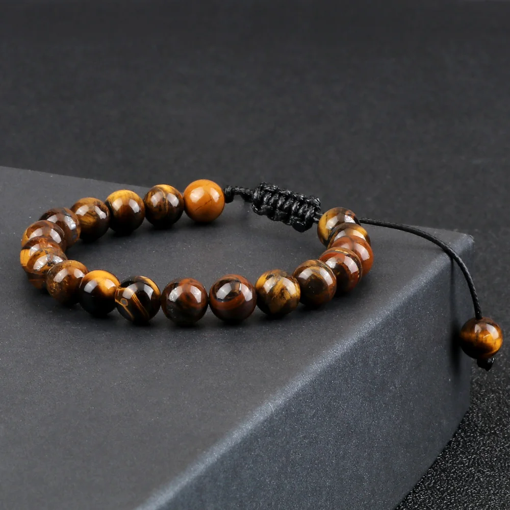 8mm Tiger Eye Stone Beads Bracelet Adjustable Braided Rope Bangles Natural Lava Rock Men Women Yoga Healing Balance Bracelets - 图片 3