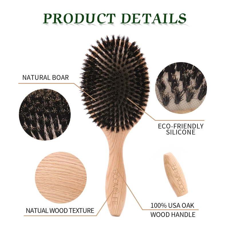 BOOMSLIFE Boar Bristle Hair Brush Women Combs for Hair Wood HairBrush Detangle Straightener Brush Hair Comb Barber Accessories - 图片 4