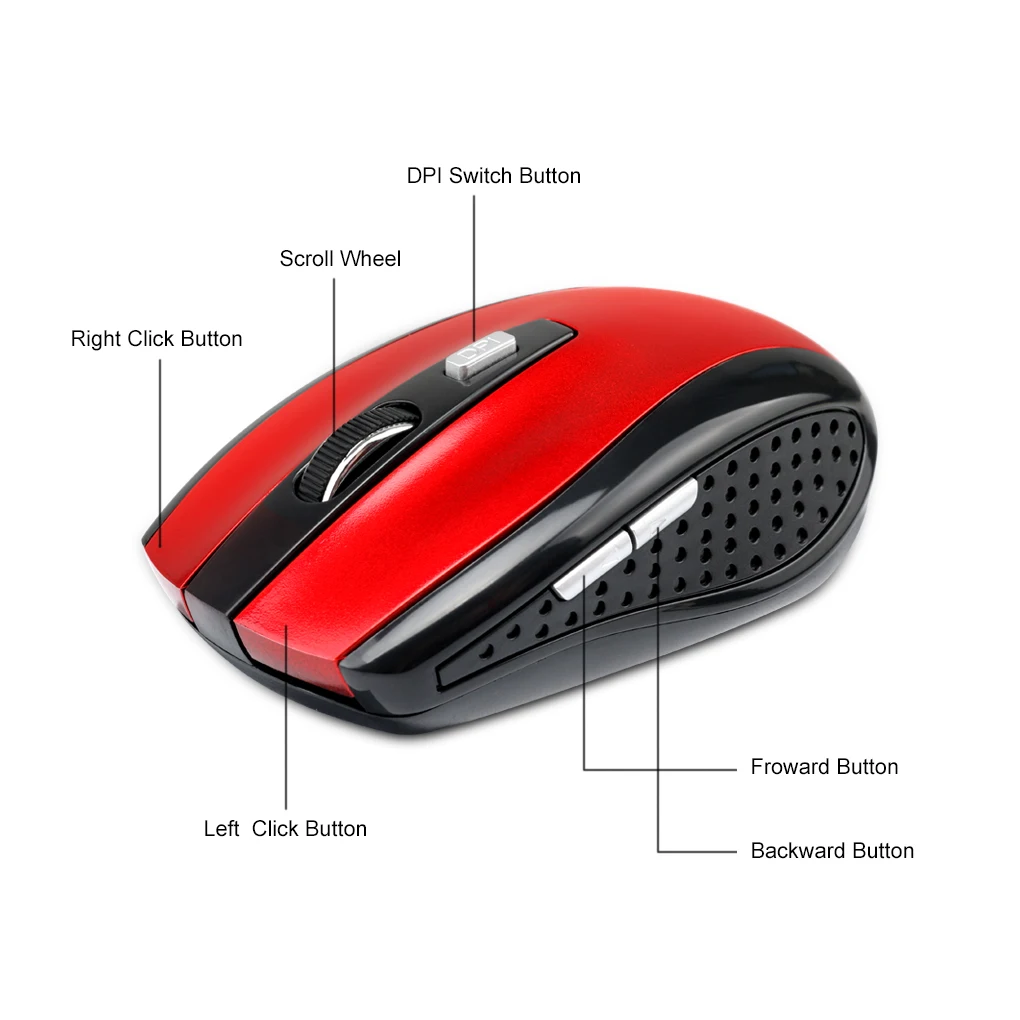 2.4G Wireless Mouse USB Receiver Mouse Ergonomic 800/1200/1600DPI 6 Mute Buttons Mouse For MacBook Tablet Laptops Computer PC - 图片 4
