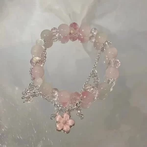 New Fashion Y2K Sweet Cherry Blossom Bracelet For Women Exquisite Elegant Flower Crystal Beaded Bracelet Girl Party Jewelry Gift