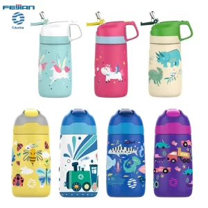 FJbottle Water bottle Cartoon Pattern Thermo Cup for Children Stainless Steel Vacuum Flasks With Straw Outdoor Water bottle