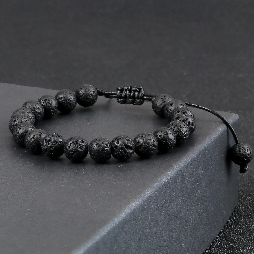 8mm Tiger Eye Stone Beads Bracelet Adjustable Braided Rope Bangles Natural Lava Rock Men Women Yoga Healing Balance Bracelets - 图片 2