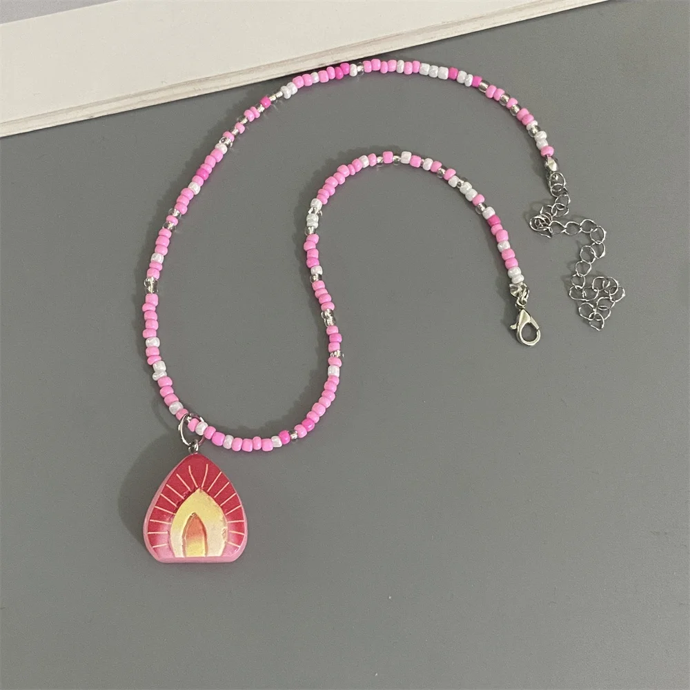 Various Fruit Pendant Necklace for Girl Women Handmade Rice Beads Bohemian Choker Watermelon Lemon Strawberry Neck Jewelry - 图片 4