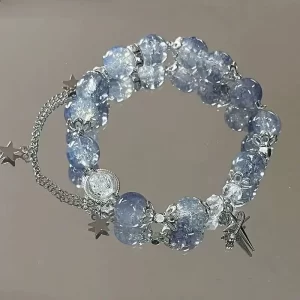 Niche Design Star Chain Tassel Bracelet for Women Fantasy Blue Crystal Beads Elastic Rope Bracelet Best Friend Jewelry Gifts