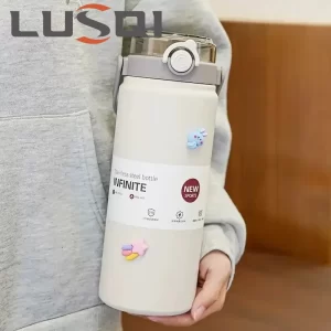 LUSQI 1000/1200ml Water Bottle Large Capacity 316 Stainless Steel Thermos With Handle&Straw For Outdoor