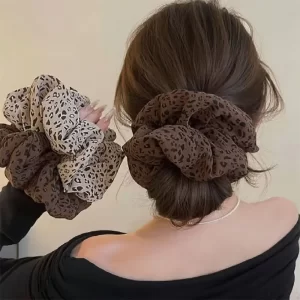 Vintage Leopard Print Large Scrunchie For Women Girls Sweet Hair Ornament Hair Tie Hair Band Hair Ring Fashion Hair Accessories