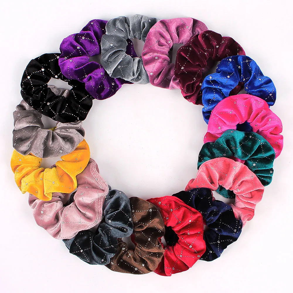 Women Girls Vintage Soft Velvet Scrunchy Star Gilding Print Hair Tie Simple Elastic Hair Rope Headband Elegant Hair Accessories - 图片 2