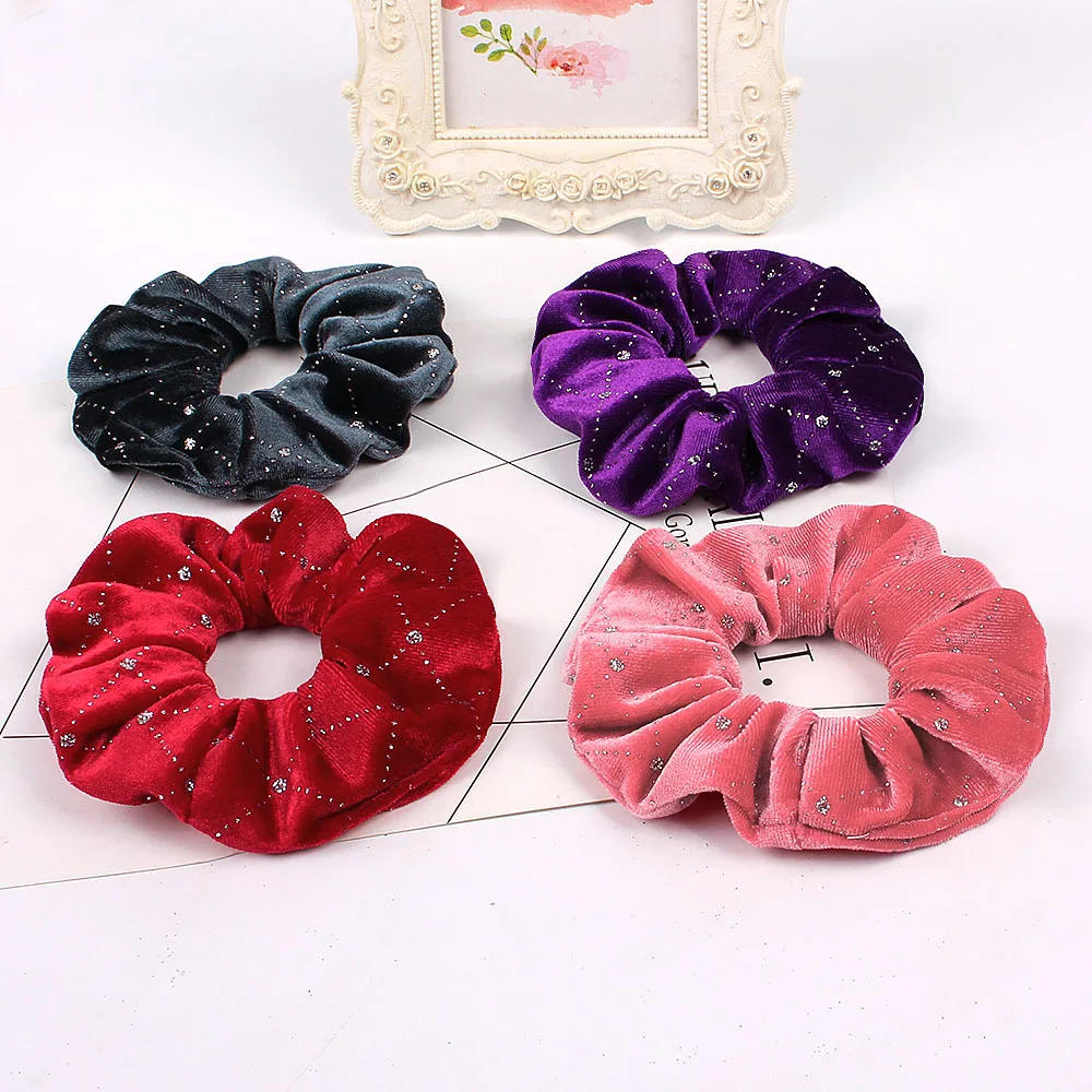 Women Girls Vintage Soft Velvet Scrunchy Star Gilding Print Hair Tie Simple Elastic Hair Rope Headband Elegant Hair Accessories - 图片 4