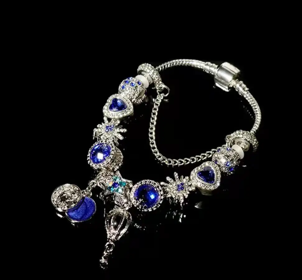 Yexcodes Fine Bracelet Crystal Hot Air Balloon Ladies Jewelry Gift Silver Plated Tassel Moon Star Beads Bracelet for Men&Women - 图片 3