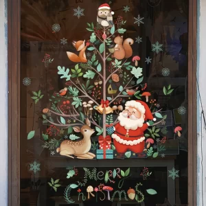 2025 Christmas Window Stickers Santa Claus Xmas Tree Cartoon Glass Decal Merry Christmas New Year Holiday Decorations for Home