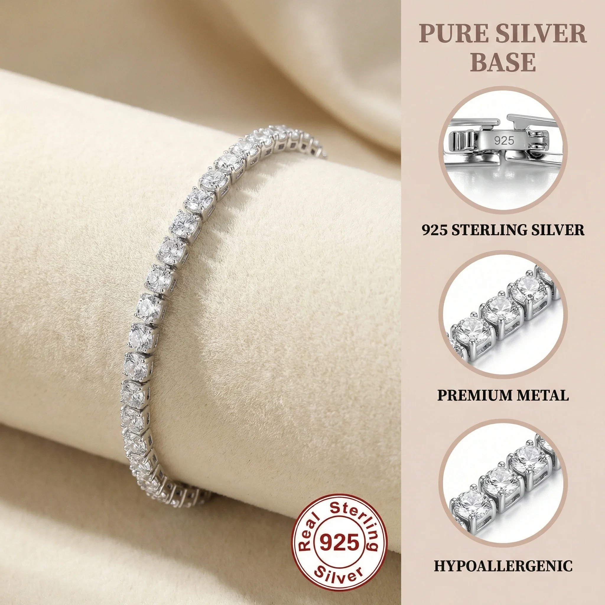 Lihong S925 Sterling Silver Bracelet Zirconia Tennis Ball Women Fashion Simple Engagement Wedding Charm Jewelry 4mm 16-20cm - 图片 4