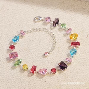 Trendy Sweet Zircon Irregular Square Oval Colored Bead Bracelet For Women Korean Fashion Rhinestone Geometric Bracelet Girl Gift