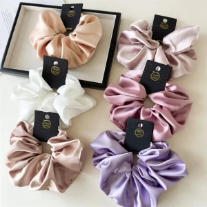 Satin Silk Like Hair Scrunchies Black Big Hair Ties For Girl Scrunchie Solid Color Hair Accessories Scrunch Headbands For Women
