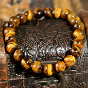 JD Natural Yellow Tiger Eye Stone Bracelet Round Beads Elastic Unisex Healing Crystal Protection Energy Jewelry Gift