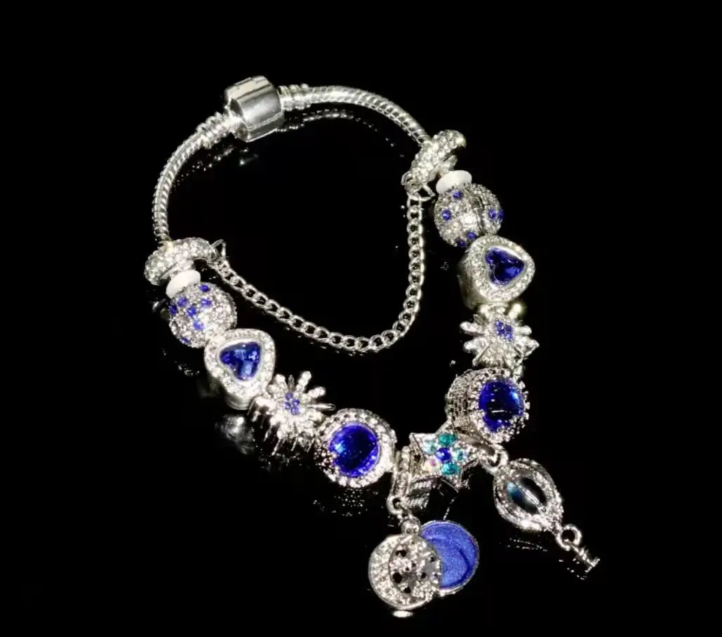 Yexcodes Fine Bracelet Crystal Hot Air Balloon Ladies Jewelry Gift Silver Plated Tassel Moon Star Beads Bracelet for Men&Women - 图片 5