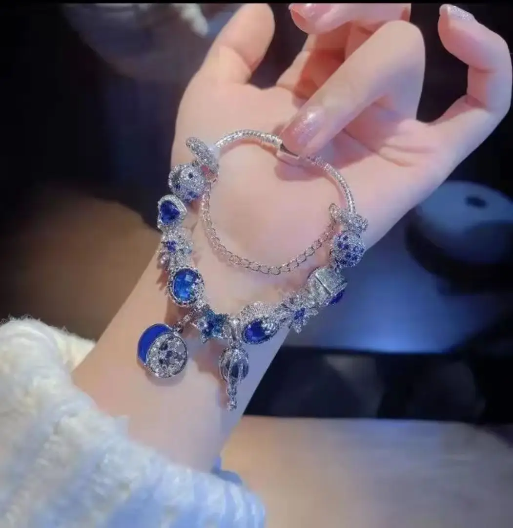 Yexcodes Fine Bracelet Crystal Hot Air Balloon Ladies Jewelry Gift Silver Plated Tassel Moon Star Beads Bracelet for Men&Women - 图片 6